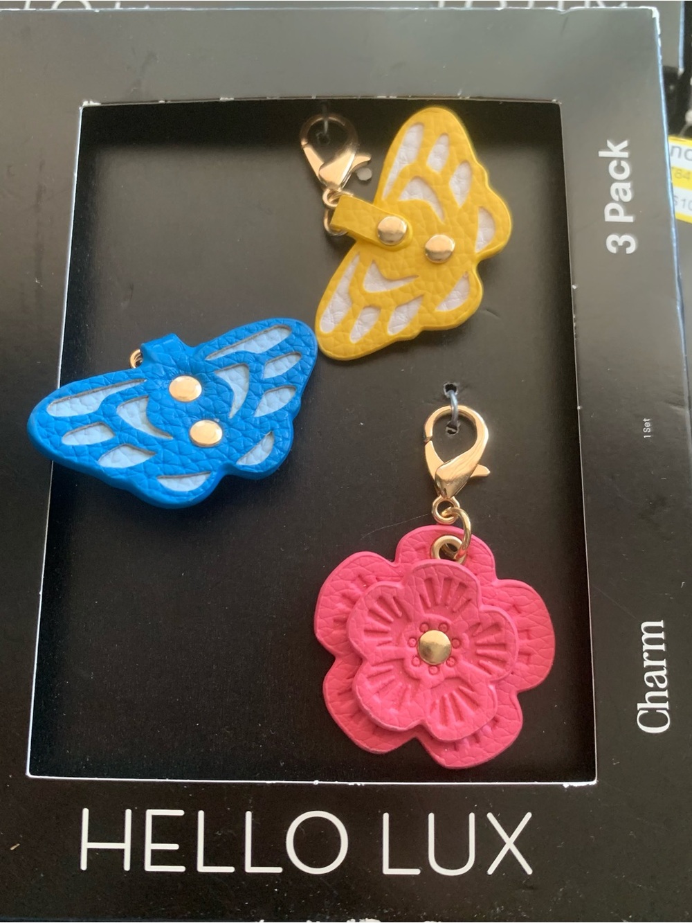 NIB Floral & Butterfly Charm in Pink, Blue & Yellow - 3 pc set